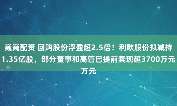 巍巍配资 回购股份浮盈超2.5倍！利欧股份拟减持1.35亿股，部分董事和高管已提前套现超3700万元